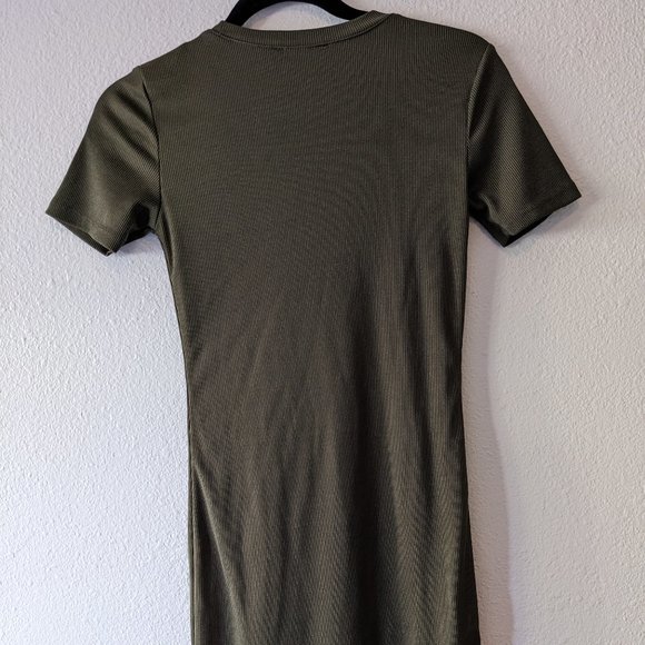 Forever 21 Ribbed Olive Green Short-sleeve Mini Bodycon Dress - Picture 2 of 4
